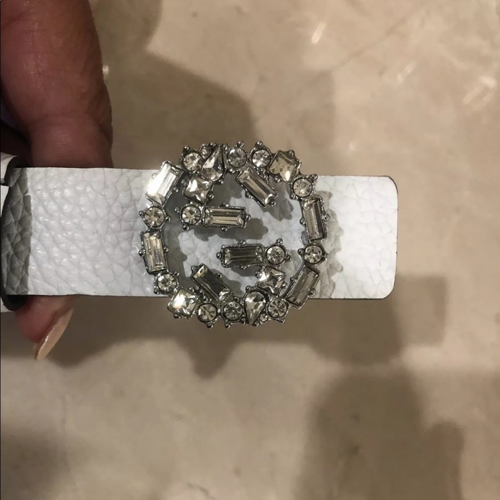 Gucci crystal logo white/lilac double sided belt